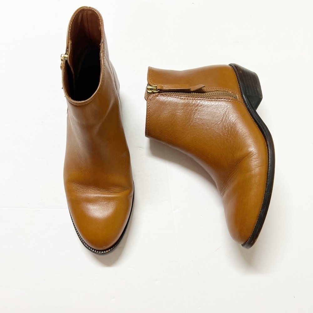 J Crew Womens Frankie Tan Leather Zip Up Round Toe Ankle Boots Size 7